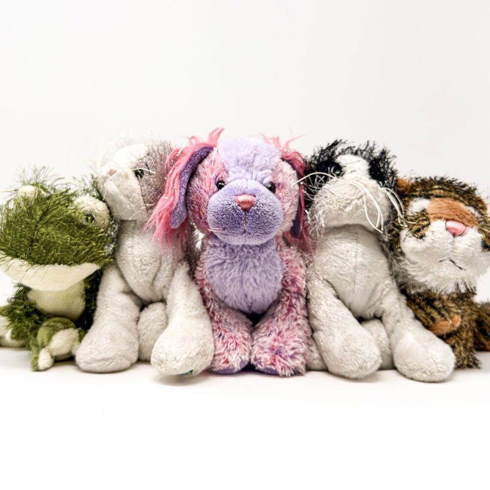 Ganz Webkinz Plush Lot 5 No Codes Puppy Frog Tiger Cat Stuffed Animals Toy